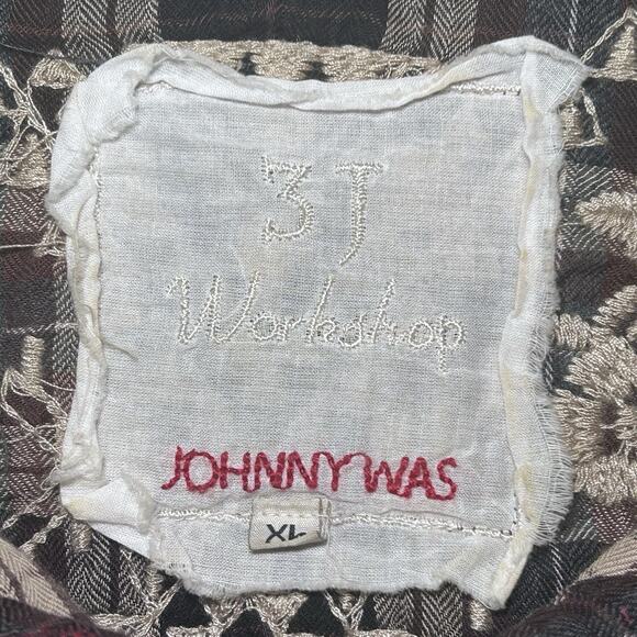 Johnny Was Tunic Top Blouse 3J Workshop Plaid Embroidered Button-Down Size XL - Picture 4 of 8